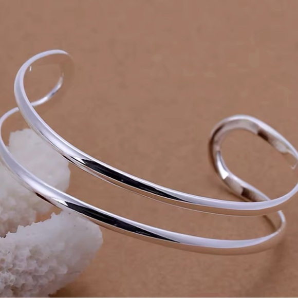 Silver Double Circle Line Bangle Bracelet For Woman Cuff bracelet - Picture 8 of 9